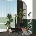 Leather Leisure Chair With Pillow Palm Plants Floor Lamp And Magazine Rack In Modern Interior