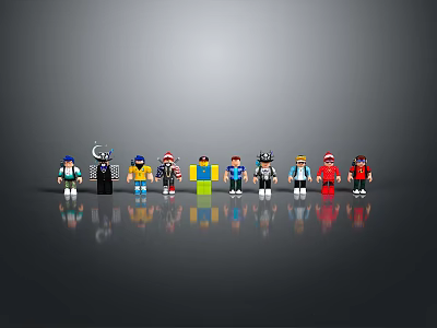 Lego Style Game Movie Characters with Colorful Outfits Standing in a Row 3d model
