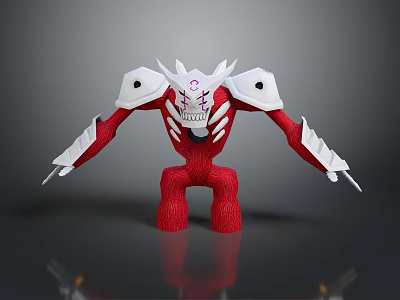 Red And White Robot Character Model With Armored Shoulders Spiked Head Purple Chest Emblem 3d model