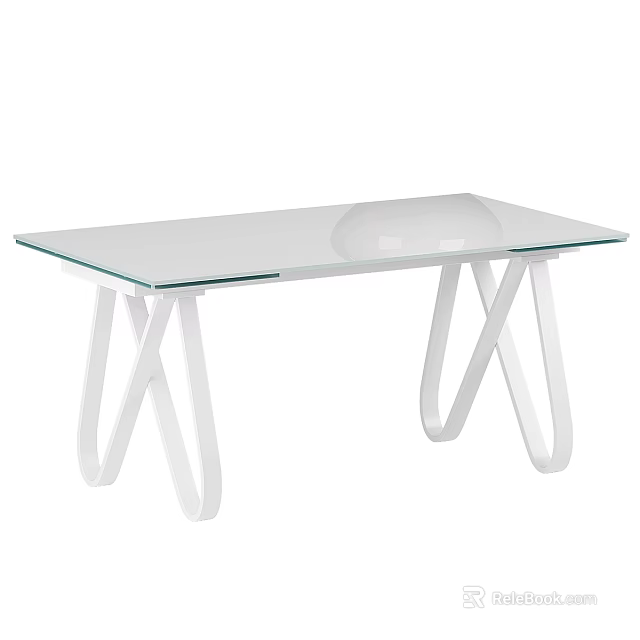 Modern Dining Table With Sleek Glass Top And White Crossed Legs 3d model 