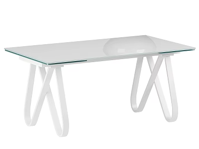 Modern Dining Table With Sleek Glass Top And White Crossed Legs 3d model