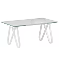 Modern Dining Table With Sleek Glass Top And White Crossed Legs