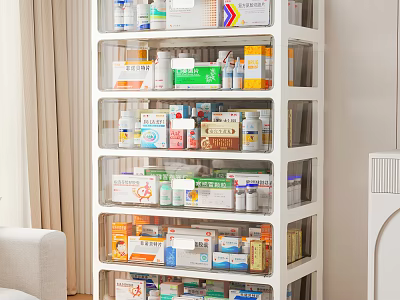 Home Storage Cabinet With Transparent Doors Organizing Various Medicines And Supplies 3d model