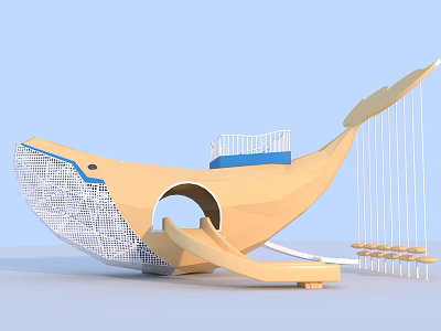 Whale Shaped Playground Equipment With Slide Platform Railings And String Like Structures 3d model