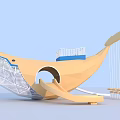 Whale Shaped Playground Equipment With Slide Platform Railings And String Like Structures