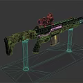 Modern Tactical Rifle With Camouflage Pattern Red Dot Scope On Transparent Display Stand 3d model