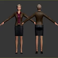 Business Woman In Brown Blazer Purple Blouse And Black Skirt Front Back View