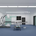 Modern Operating Room With Surgical Lights Operating Table Medical Equipment White Walls And Blue Flooring