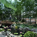 Modern Glass Canopy Structure at Building Entrance with Green Plants and Lawn