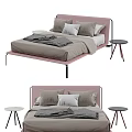 Modern Double Bed With Pink Headboard Pillows Blanket And Side Table 3d model