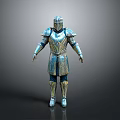 Detailed Medieval Knight Armor With Shiny Metallic Silver And Blue Helmet Chest Plate Standing Pose