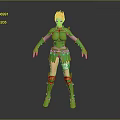 Game Movie Character With Red Hair Green Armor Outfit And Leg Bandage Design