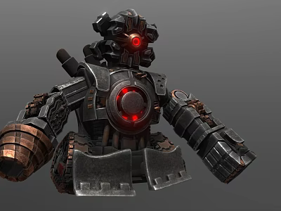 Mechanical Sci Fi Robot Character Featuring Red Glowing Eyes And Heavy Metal Armor Structure 3d model