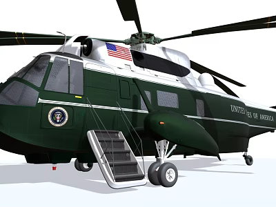 Green United States Presidential Helicopter With American Flag And Staircase Emblem 3d model