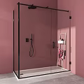 Modern Maroon Bathroom Vanity With Wall Mounted Floating Counter And Large Mirror 3d model