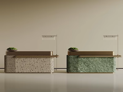 Elegant Modern Bar Counter Design With Two Different Material Countertops And Top Green Plants 3d model