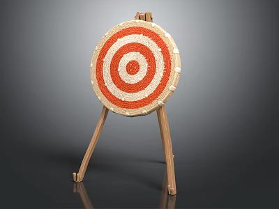Sports Equipment Target with Red White Circles on Wooden Tripod Stand 3d model