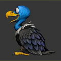 Cartoon Vulture Character With Blue Head Yellow Beak White Collar Gray Feathers And Big Eyes