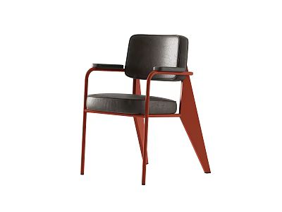 Modern Leisure Chair With Black Leather Backrest Seat And Red Metal Armrests Legs 3d model