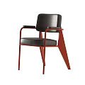 Modern Leisure Chair With Black Leather Backrest Seat And Red Metal Armrests Legs