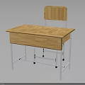 Wooden Student Desk With Metal Frame And Matching Chair Backrest Design