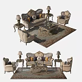 Elegant Sofa And Coffee Table Set With Armchairs Side Tables Lamps And Decorative Pillows