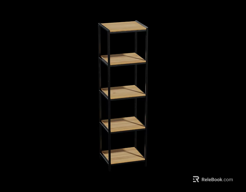 Modern Metal Frame Storage Shelf Unit With Five Wooden Shelves For Home Organization 3d model 