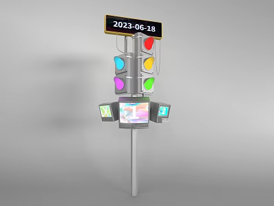 Modern Digital Billboard With 2023 June 18 Date Multicolored Lights And Multiple Screens 3d model
