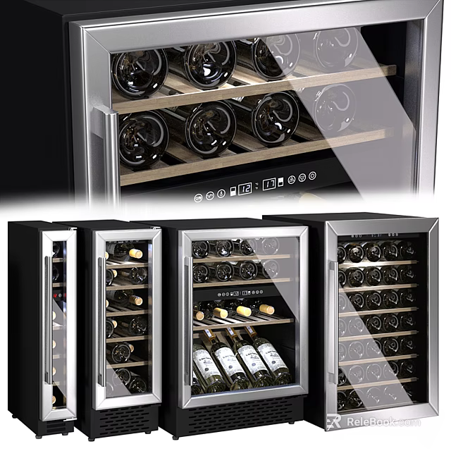 Modern Stainless Steel Wine Cooler With Glass Door And Wine Bottle Storage 3d model 