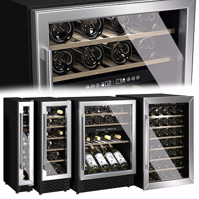 Modern Stainless Steel Wine Cooler With Glass Door And Wine Bottle Storage 3d model