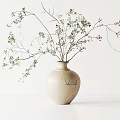 Beige Ceramic Vase With Green Leafy Branches And Small Red Berries Modern Minimalist Interior Decor