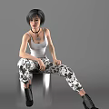Young Woman In White Tank Top And Camo Pants With Necklace Sitting On Metallic Seat