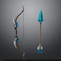 Fantasy Style Bow And Arrow Weapon Design With Blue Accents And Feather Details