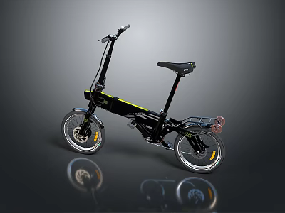 Black Foldable Bicycle With Yellow Accents And Compact Design For Urban Travel 3d model