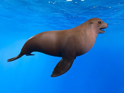 Brown Sea Lion Gliding Gracefully In Blue Ocean Water Natural Habitat 3d model