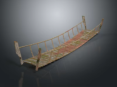 Traditional Wooden Bridge with Curved Railings and Colorful Planks Design 3d model