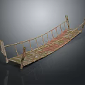 Traditional Wooden Bridge with Curved Railings and Colorful Planks Design