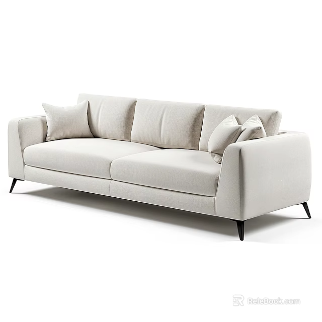 Modern Beige Two Seater Sofa With Soft Cushions And Black Legs 3d model 