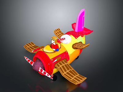 Colorful Cartoon Toy Spacecraft With Astronaut Figure Brown Striped Wings And Cosmic Design 3d model