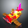 Colorful Cartoon Toy Spacecraft With Astronaut Figure Brown Striped Wings And Cosmic Design