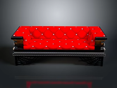 Red Multi Seat Sofa With White Polka Dots Tufted Diamond Pattern And Ornate Black Frame 3d model