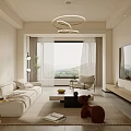 Modern Living Room Interior With Circular Pendant Lights TV Stand Coffee Table And Armchair
