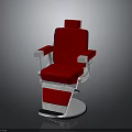 Red Upholstered Modern Barber Chair With White Armrests And Round Base