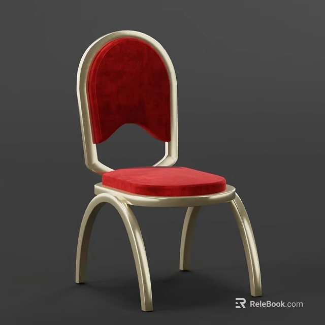 Modern Dining Chair with Red Upholstered Seat and Backrest and Curved Metal Frame 3d model 