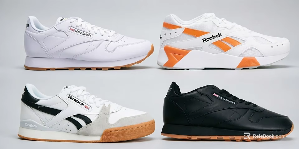 Reebok Athletic Shoes Collection In White Orange Black Colorways With Brown Soles 3d model 