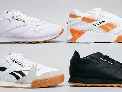 Reebok Athletic Shoes Collection In White Orange Black Colorways With Brown Soles 3d model