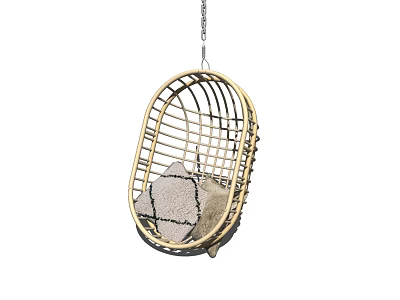 Stylish Rattan Hanging Chair With Metal Chain And Geometric Pattern Cushion 3d model