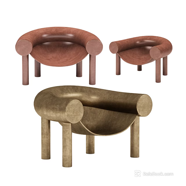 Modern Leisure Chairs With Round Armrests And Stylish Wooden Metal Legs Design 3d model 