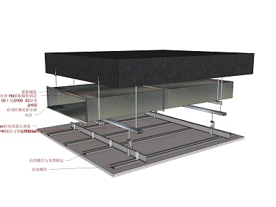 Suspended Ceiling Structure With Main Keel Secondary Keel And Suspension Rods 3d model