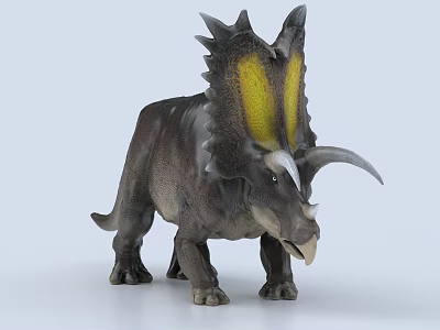 Realistic Triceratops Dinosaur Model With Brown Body Yellow Frill And Horns 3d model